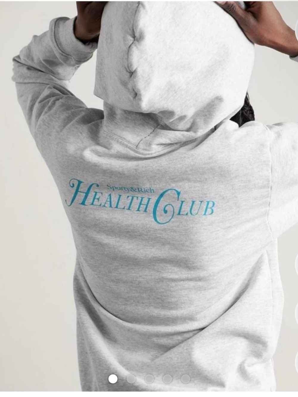Sporty & Rich Grey Hoodie with Teal 'Health Club' Script